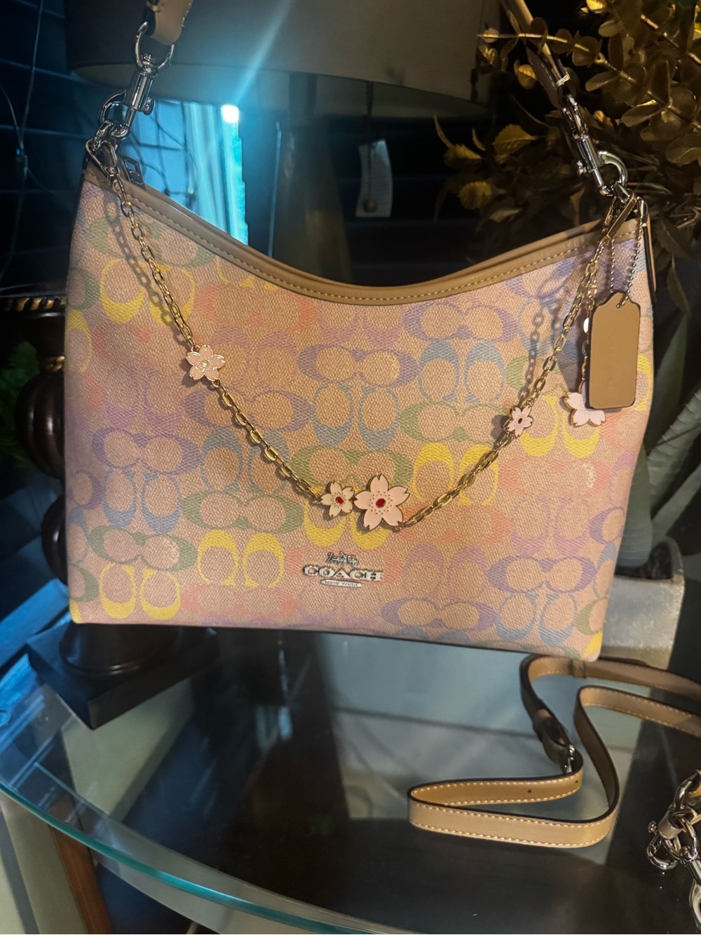 Coach multi color laurel bag+ accessories   Pastel Signature Floral Chain